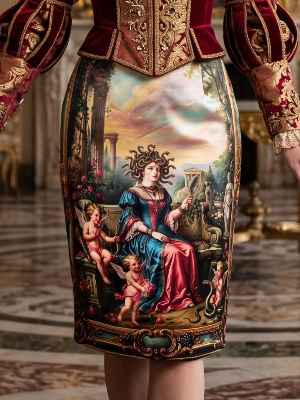 Bacchus Mythology Victorian Skirt Satin Rococo Large Baroque Cherubs